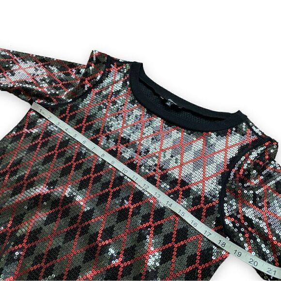 EXPRESS Sequin Argyle Print Boatneck Top - Picture 9 of 11